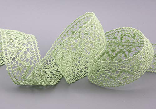 finemark Emma Lace Ribbon 15 m x 38 mm Light Green Lime Green Sold by The Metre Lace Crochet Ribbon Cotton Blend Natural Look Decorative Ribbon Crochet Lace Trim - Image 2