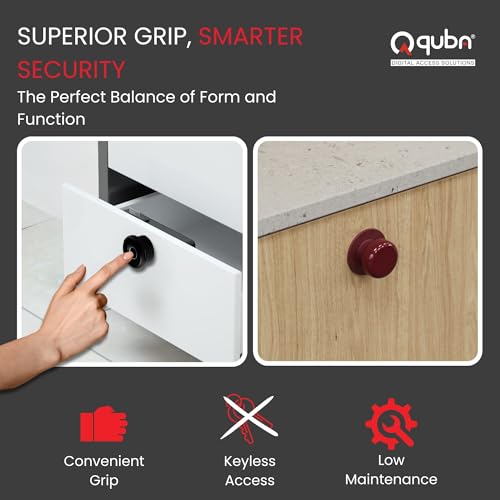 Image of Quba Smart Biometric Lock for Cabinets and Wardrobe (Jet Black Matt)-Furniture-Lock with 10 Fingerprints -C-Type USB Jump Start, Aluminium Body-Ekey for Emergency-2 Year Warranty (QS-001-F)