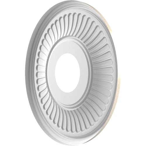 Image of Ekena Millwork CMP13BEEPE Berkshire Thermoformed PVC Ceiling Medallion (Fits Canopies up to 5 3 /4 inch), 13 inchOD x 3 1 /2 inchID x 3 /4 inchP, Universal Metallic Pearl Mist