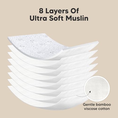 Image of 5-Pack Muslin Burp Cloths Baby Boy, Girl - Very Absorbent Baby Burp Cloth Rags, 8-Layers Viscose Derived from Bamboo Cotton Muslin Towel, Super Soft Spit Up Rags, No Shrink Washcloths (Constellation)