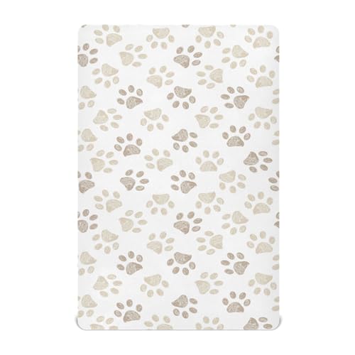 KICPOAY Dog Puppy Footprints Fitted Crib Sheets Stretchy Portable Playard Sheets for Baby Toddler, Breathable Soft Mini Crib Mattress 52 x 28 in for Boys and Girls