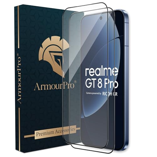Image of ArmourPro Tempered Glass for Realme GT 8 Pro - 9H Anti Scratch Screen Protector, Edge to Edge Coverage, HD Clarity, Smooth Touch, Case Friendly | Black, Pack of 2