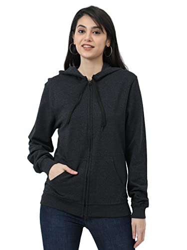 Image of Wafaa Women's Cotton Plain Hooded Neck Full Zipper Sweatshirt Hoodies with Kangaroo Pocket