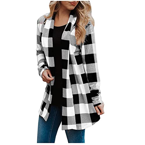 Womens Fall Winter 2024 Oversizrd Long Sleeve Open Front Cardigan Buffalo Plaid Shirts Jacket Coat Outerwear