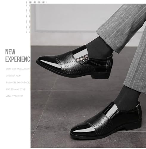 Men's Dress Shoes Patent Leather Loafers Comfy Slip-on Business Dress Flats with Zipper Breathable Driving Shoes3