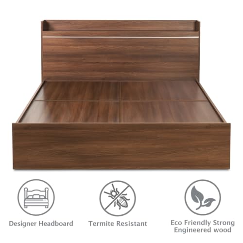 Image of DELITE KOM Cherry Engineered Wood Queen Without Box Bed (Finish Color Acacia Dark Delivery Condition Knockdown)