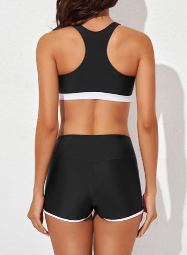 Image of Aleumdr Womens Athletic 3 Piece Tankini Swimsuits with Shorts Swim Tank Tops with Sports Bra and Boyshorts Bathing Suits