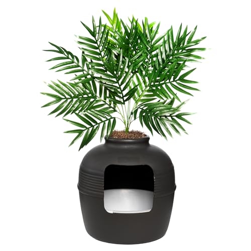 Good Pet Stuff, Kit originale per lettiera nascosta e fodera riutilizzabile, rotondo, recintato, con piante artificiali, sistema di filtraggio degli odori al carbone ventilato, muschio per fioristi,