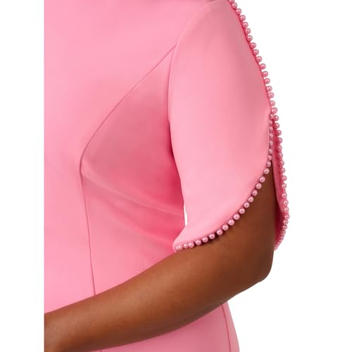 Image of Adrianna Papell Women's Knit Crepe Pearl Midi Dress | Knee Length Cocktail Dress with Pearl Trim & Tailored Fit