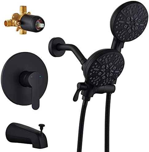 TONNY Black Shower Faucet Set with Tub Spout, 48 Settings High Pressure ...