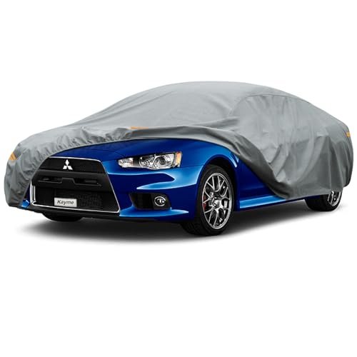 Kayme Heavy Duty Car Cover Custom Fit Mitsubishi Lancer/Lancer Evolution/EVO (2008-2014) Waterproof All Weather for Automobiles, Full Exterior Covers