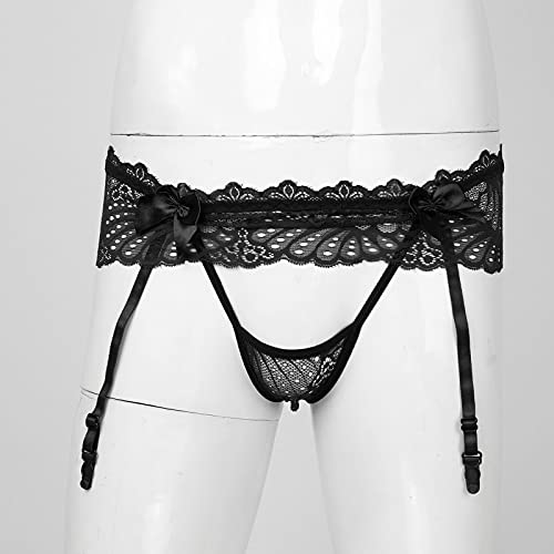 Men's Sissy Hollow Out Lace Skirted G-String Thongs Panties Crossdress Underwear with Garter3