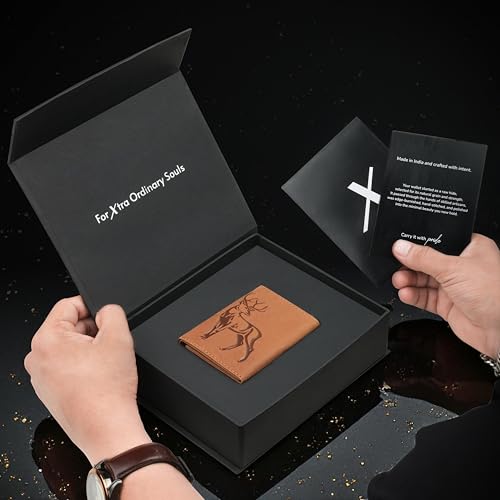 Image of The X Project Staggo Trifold Wallet | Premium Genuine Leather | Aluminium Cardholder | Side Slide Pop-Up Card Ejector | Carry Up to 6 Cards and 1 Slot for Carrying Cash & Folded Bills (Tan)
