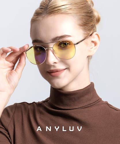 Image of ANYLUV Blue Light Glasses for Men, Circular Frame Single Brow Bridge Design Campus Style Glasses Anti Eyestrain for Screen