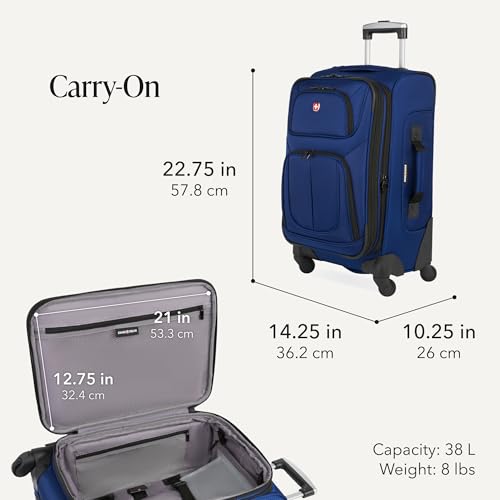 Image of SWISSGEAR Sion Softside Expandable Spinner Luggage Durable Lightweight Travel Suitcase, Blue, 3-Piece Set (Carry-On /Medium /Large)