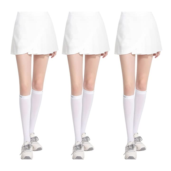 DAISHA 3 Pairs Sun Protection Athletic Socks UPF 50+,Ice Silk Breathable Cool Knee High Socks for School,Daily Wear,Cosplay. (Medium, White-3 Pairs-Stirrup-M)