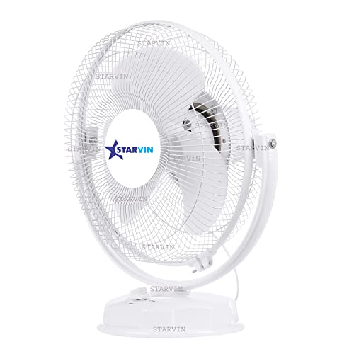 Image of STARVIN Portable 12 Inch Table Fan with 3 High-Speed Mode Air Circulation Desk Fan with Adjustable Tilt, Compact & Lightweight Design | Low Noise Personal Fan for Home, Office & Study (White)