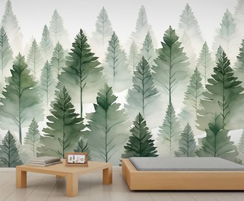 Abstract Pine Tree Wallpaper Bedroom, Watercolor Art Murals for Living
