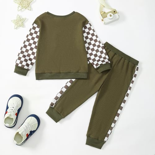 Image of Kid Toddler Boy Clothes Color Block Sweatshirt and Casual Pants 2Pcs Boys Fall Winter Outfits 1-5T