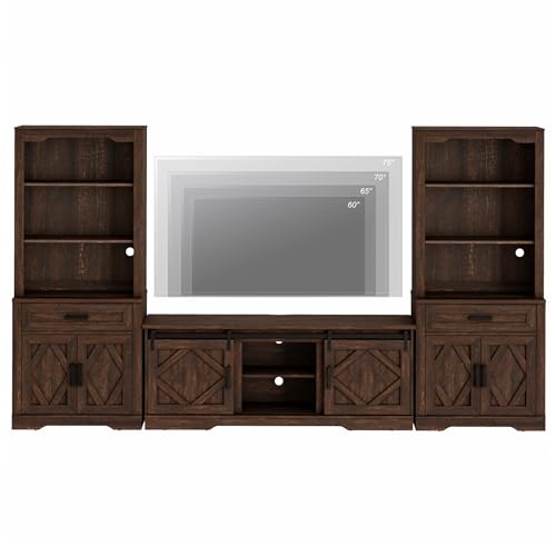 Image of WAMPAT Farmhouse Entertainment Center with Bookshelves for 75 inch TV