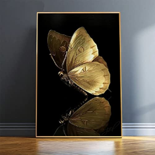 Toile papillon doré moderne 60x80cm art noir et or pour salon