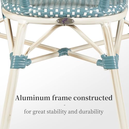 Image of PURPLE LEAF French Rattan Bistro Chairs Set of 2, White Finish, Light Blue