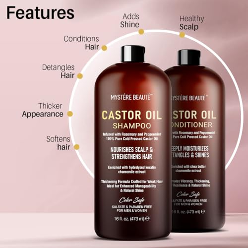 Mystére Beauté Castor Oil Shampoo And Conditioner - Sulfate Free With Peppermint Oil, Lavender And Rosemary - Castor Oil Shampoo For Hair Growth thumb #1