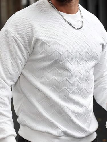 Image of Tagas Men's Textured Zig-Zag Knit White Sweater|Sweatshirt for Mans|Mans Winter wear| Round Neck|
