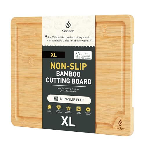 Extra Large Bamboo Board Charcuterie Non Slip Feet Over Sink Wooden Cutting Chopping Board Butcher Block Nice Solid Thick Juice Groove Big Xl XXl xlarge Hardwood Kitchen Counter Organic Meat BBQ Kit