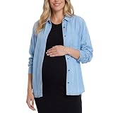 Motherhood Maternity Women's Button Down Poplin Long Sleeve Pregnancy Shirt, Chambray, Small