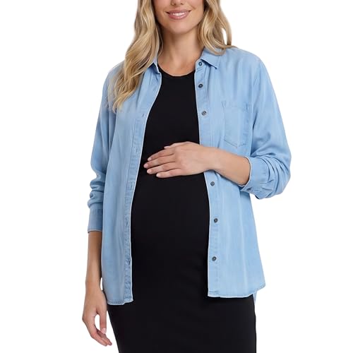 Motherhood Maternity Women's Button Down Poplin Long Sleeve Pregnancy Shirt,