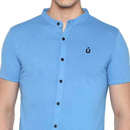 Image of Urbano Fashion Men's Solid Cotton Slim Fit Polo Shirt with Mandarin Collar