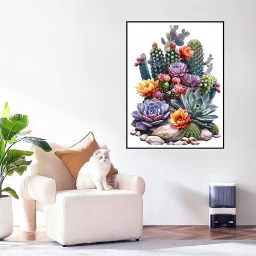 Broderie diamant 5D cactus grand format 70x90cm pour décoration