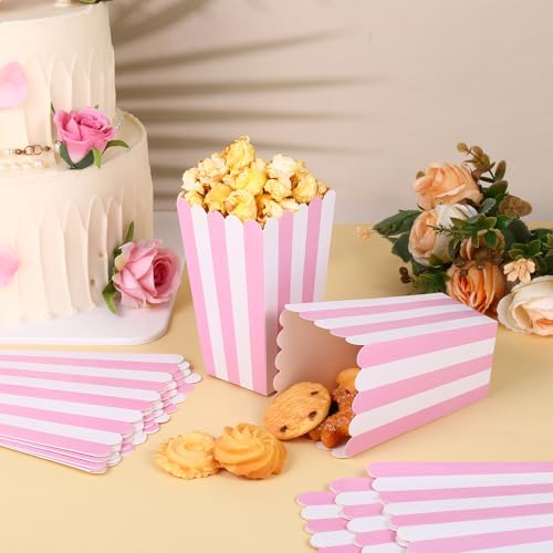 Image of Pink Popcorn Boxes, 28 Pcs Pink Popcorn Containers Treat Candy Boxes Bucket for Movie Theater, Carnival Circus Party, Birthday Popcorns Supplies