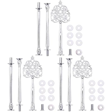 15 Inches 3-Tier Cupcake Stand Hardware Fittings, Metal Mold Scepter Holder DIY Making for Fruit Plate Cake Stand Snack Tray Replacement Parts Tea Party Wedding Decoration (3 Sets - Silver Scepter) Cover
