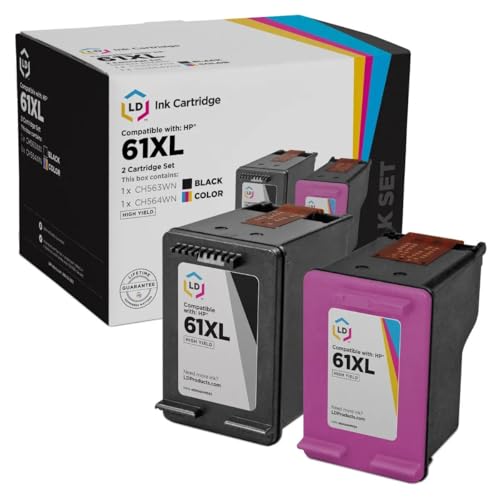 LD Products Remanufactured Ink Cartridge Replacements for HP 61XL High Yield (1 Black, 1 Color, 2) Compatible with DeskJet: 2514 3000 3052A and More
