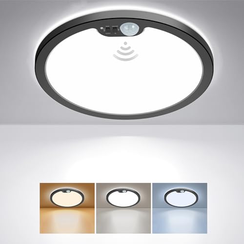 BLNAN Motion Sensor Ceiling Light Wired 12 Inch 3000K 4000K 5000K Selectable LED Flush Mount Light Fixture Motion Activated Light with Timer for Hallway Stair Walk-in Closet Black Frame