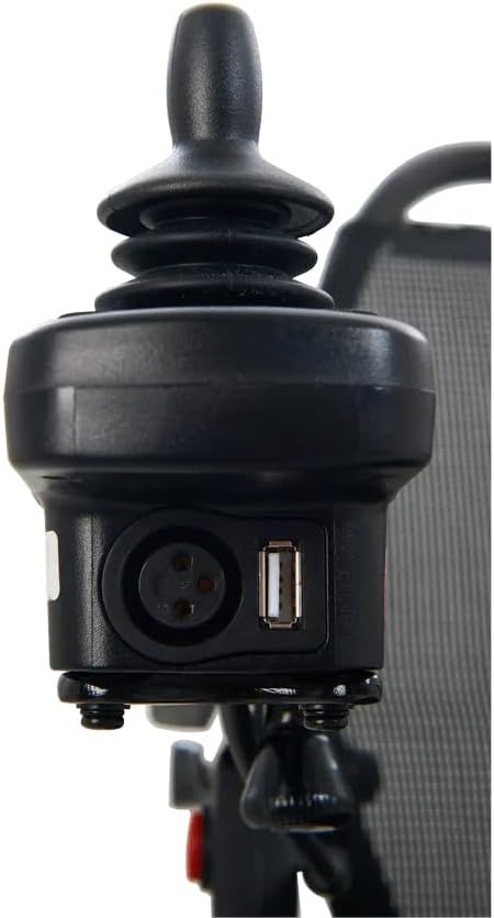 Side view of the joystick showing the USB charging port.