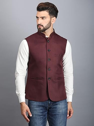 Image of Ethluxis Men's Designer Solid Nehru Jacket /Waist Coat /Bandhgala