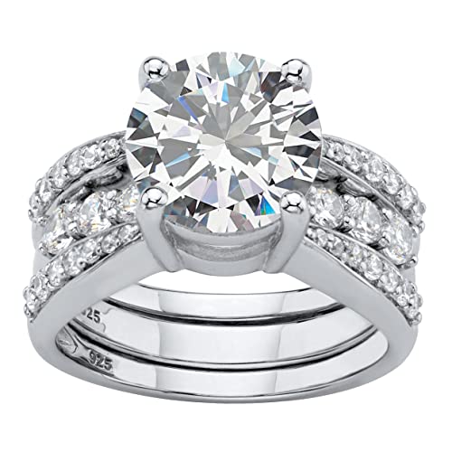 PalmBeach Platinum-plated Sterling Silver Round Cubic Zirconia Jacket Bridal Ring Set Sizes 6-10
