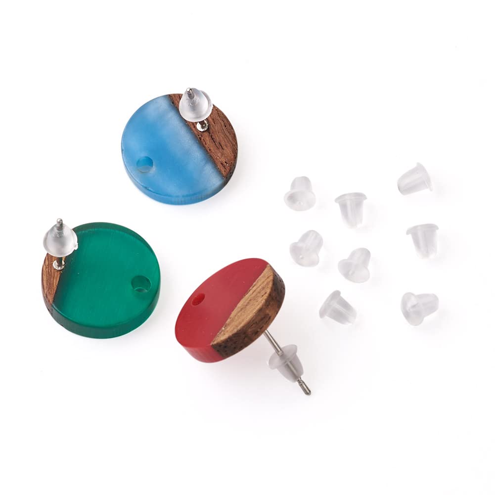 Craftdady 15 Paia Orecchini Tondi In Resina E Legno Con Foglia Oro, Basi Per Orecchini Fai Da Te 14mm Con Perno In Acciaio - 5