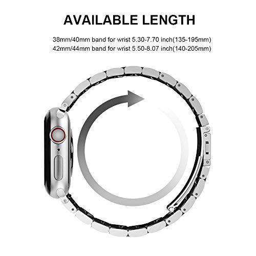 U191U Band Compatible With Apple Watch Stainless Steel Wristband Metal Buckle Clasp Iwatch 38Mm 40Mm 41Mm Strap Bracelet For Apple Watch Series 7/6/5/4/3/2/1 Sports Edition(Silver/Black, 38/40/41Mm) #TOP2