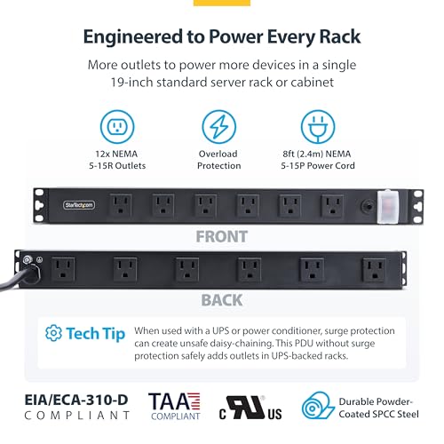 StarTech 12 tomas PDU 1U, enchufe en ángulo recto 5-15, 120V, TAA miniatura 3