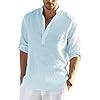 COOFANDY Men's Cotton Linen Henley Shirt Long Sleeve Hippie Casual Beach T Shirts