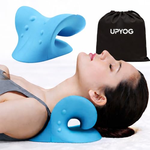 Image of Neck Support Stretcher Pillow for Neck Pain Relief | Cervical Traction Device with Acupressure Massage | Chiropractic Neck & Shoulder Relaxer | Posture Corrector for Home & Office | Sky Blue (Neck Traction Pillow)