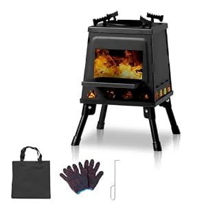 Camping Wood Stove, Outdoor Portable Firewood – Burning Tent Stove with Large Fuel Chamber, High – Efficiency Cooktop & Folding Design for Outdoor Camping Cooking and Heating