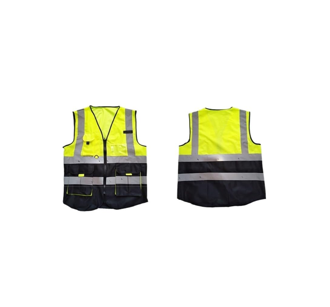 Chalecos Reflectantes de Alta Visibilidad, Chaleco Reflectante Multibolsillos con Cremallera Verde L