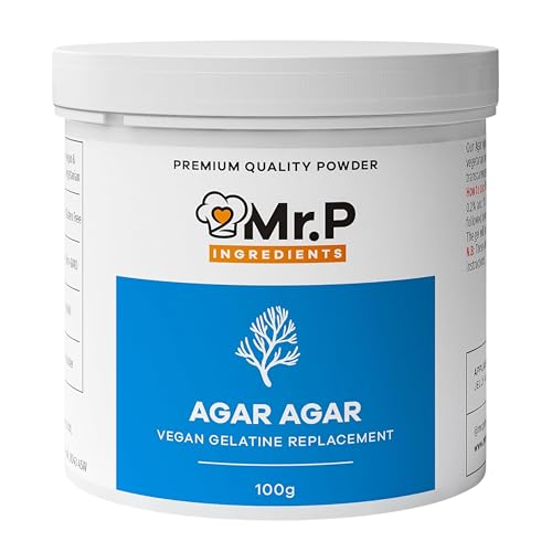Mr.P Ingredients Agar Agar 100g en Polvo Gelatina Reemplazo Ideal Para Preparar Jaleas y Mousses Vegano Vegetariano Halal Kosher No-OGM
