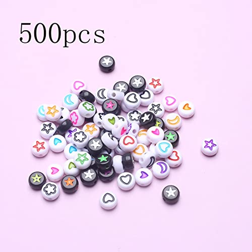HERZWILD 500pcs Beads for Threading, Heart, Star, Flower, Moon, Pearl - Image 2