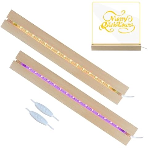 Qivine 11.81 Inch Rectangle Display Pedestal,2 Pcs Wooden LED Light Display Base LED Lights Display Pedestal 7 Colores Stand Adjustable Brightness USB Night Lamp Base (Rectangular) Cover